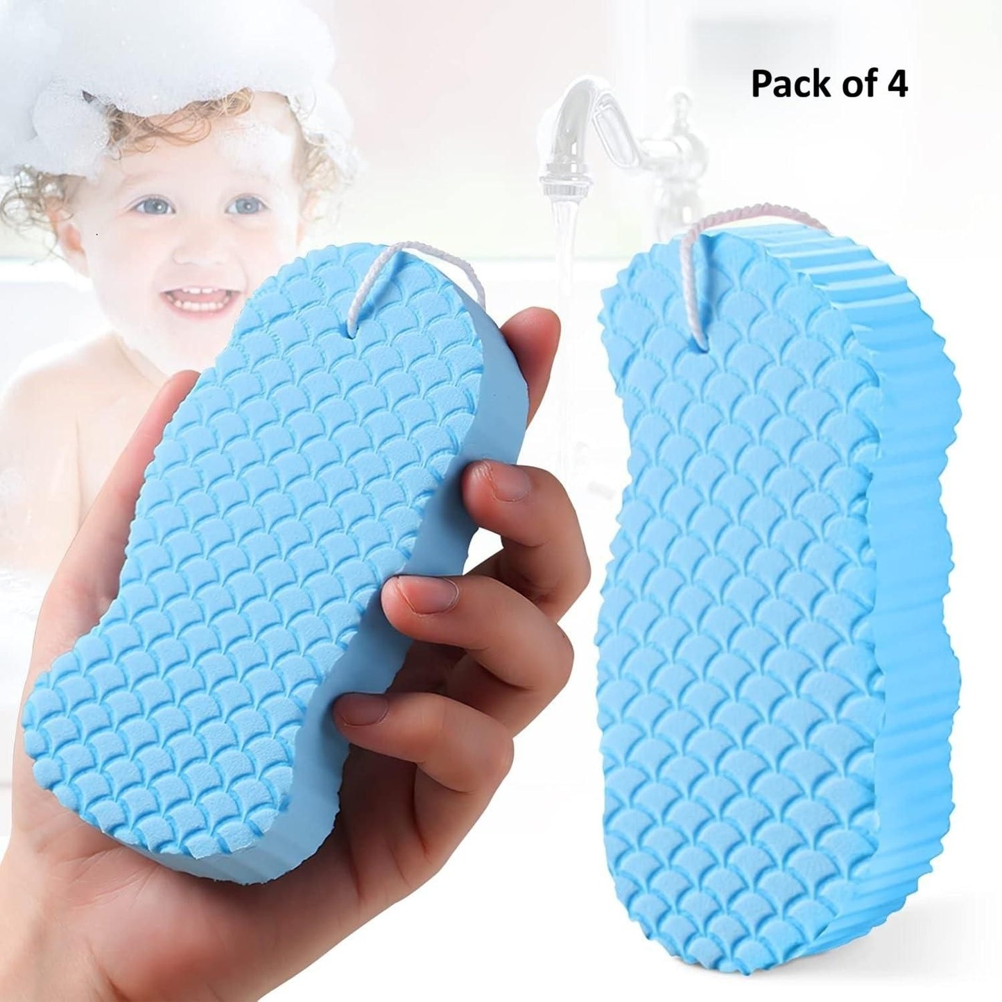 Kids Magic Bath Sponge Exfoliating Brush for Gentle Dead Skin Removal - Baby Body Scrubber & Massage Cleaning Tool (Pack of 4)